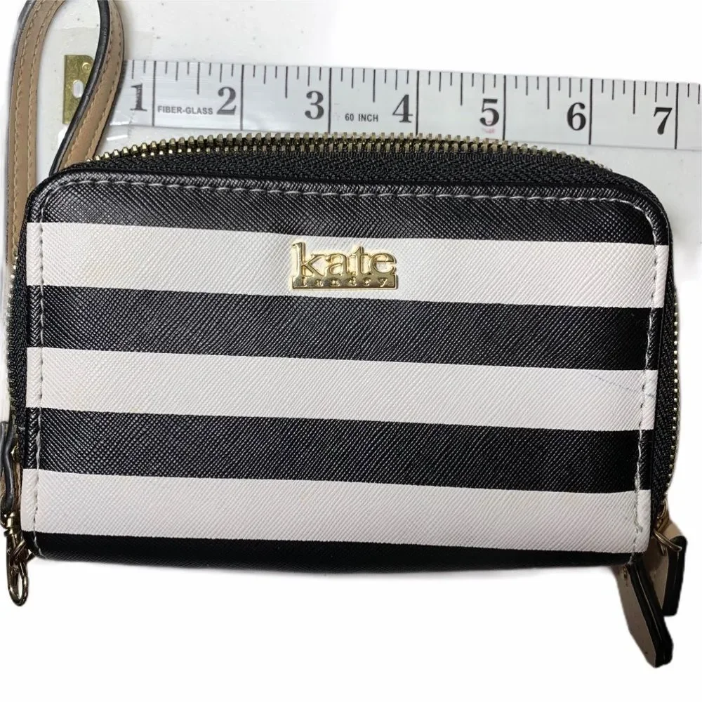 Kate Landry Black and White Striped‎ Wristlet